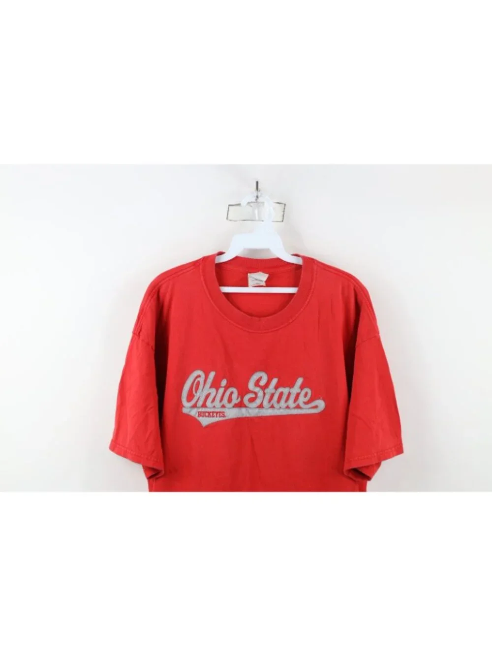 Vintage 90s Mens XL Faded Spell Out Script Ohio State University T-Shirt Red